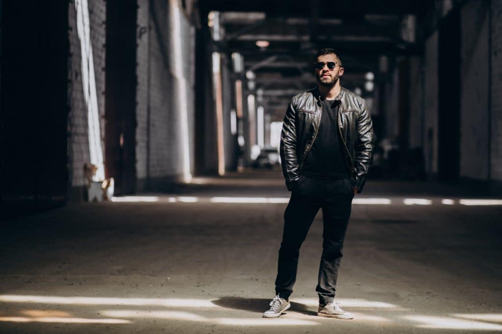 Black Pants with a Leather Jacket