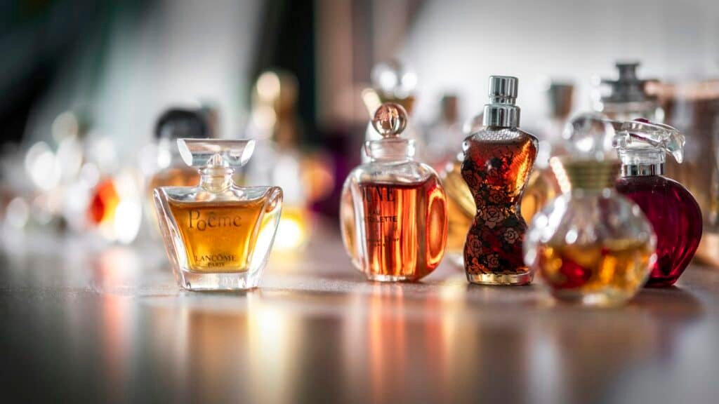 Collection of glass perfume bottles