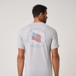 TravisMathew Big Two Five Oh Tee in light heather gray, back graphic