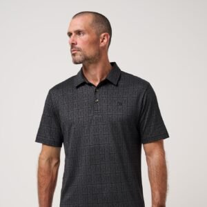 TravisMathew Cabana Polo in black with a tonal pattern